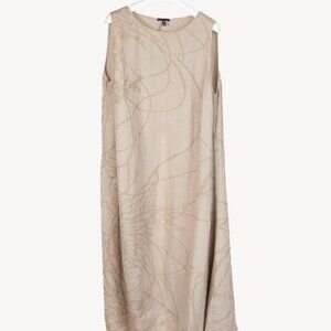 Oska Tuelo Taupe Branch-Print Linen Balloon-Hem Dress